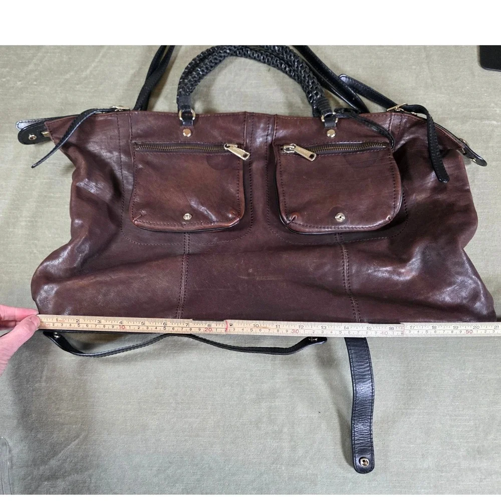 Gryson Joy Brown Black Leather Satchel Bag Made in Italy Moto Cargo Large